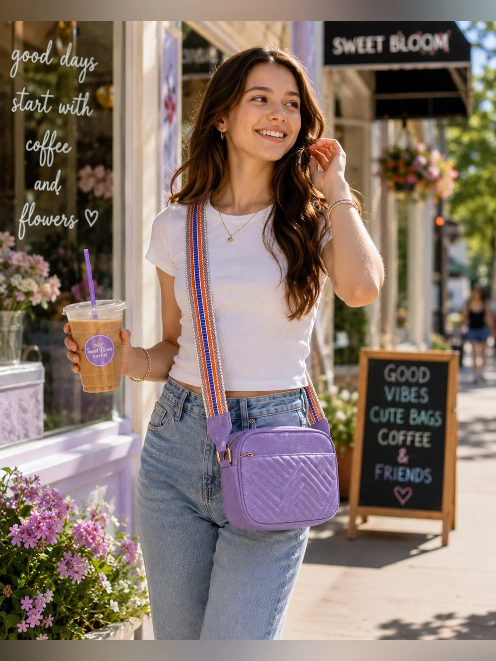 Purple Quilted Crossbody Bag Colorful Adjustable Guitar Strap New Boutique Purse